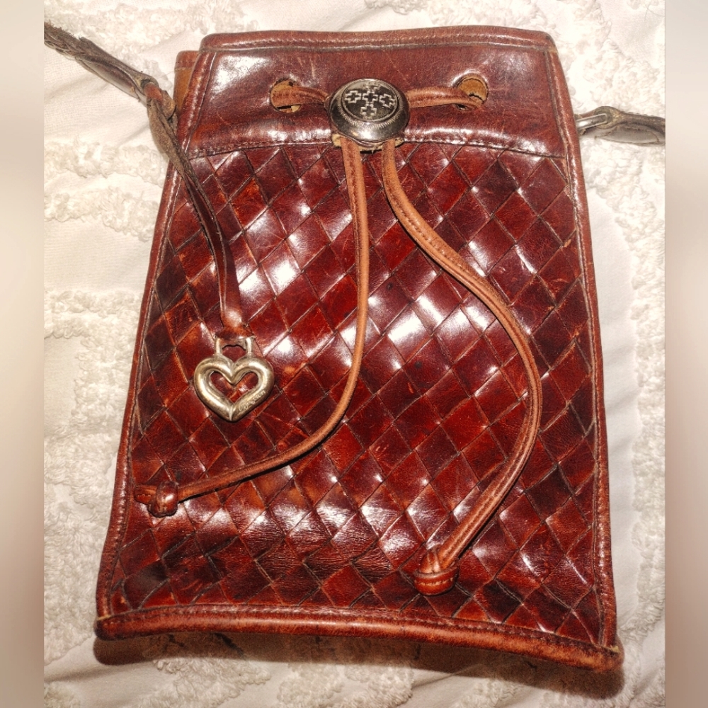 Vintage Brighton Brazilian Bree Woven Leather Drawstring Bucket Crossbody Bag
